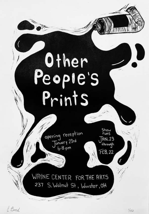 Other People's Prints
Opening Reception January 23, 6-8pm
Runs January 23-February 22
Wayne Center for the Arts
237 S. Walnut St. Wooster, OH